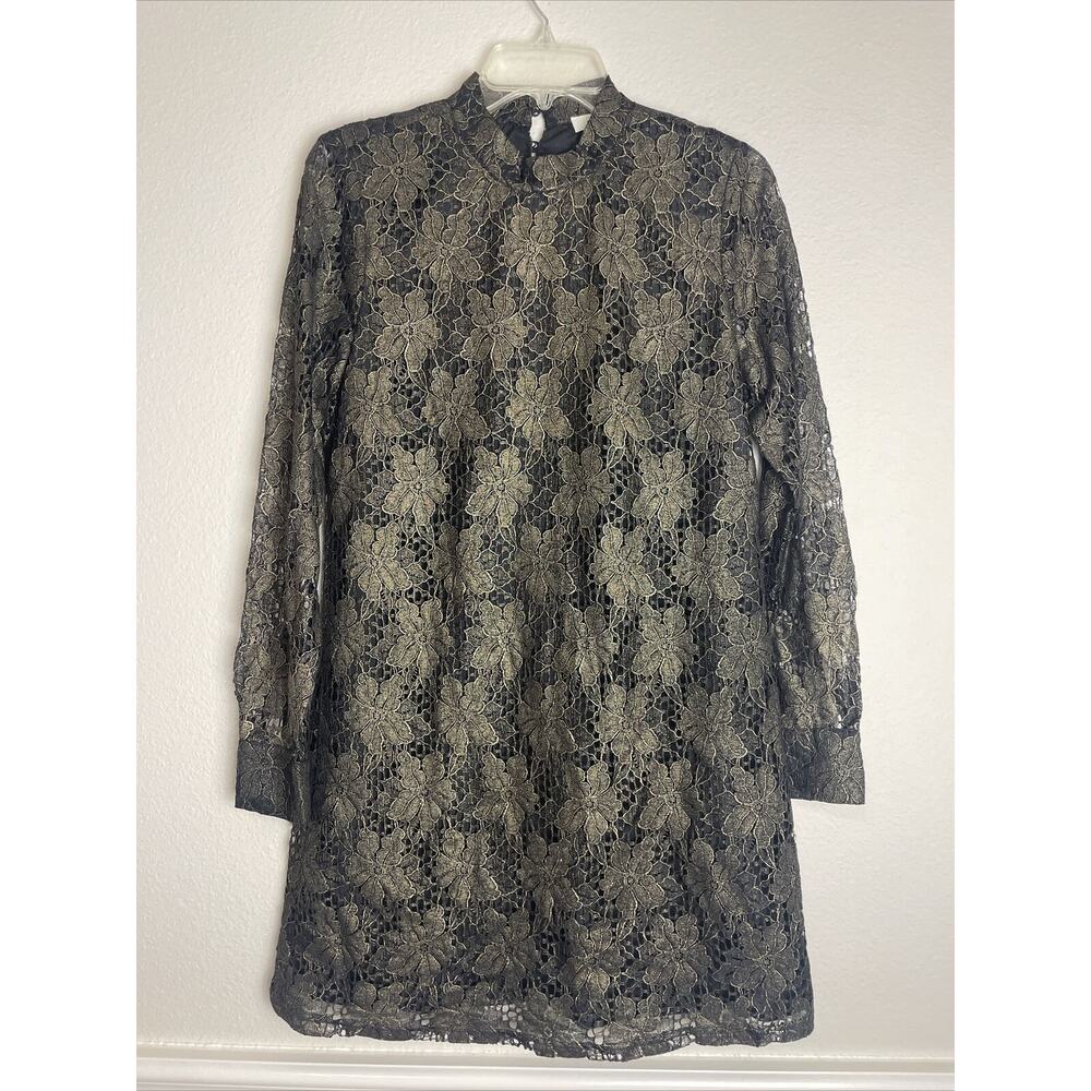 storee, mini dress, metallic gold lace, size S